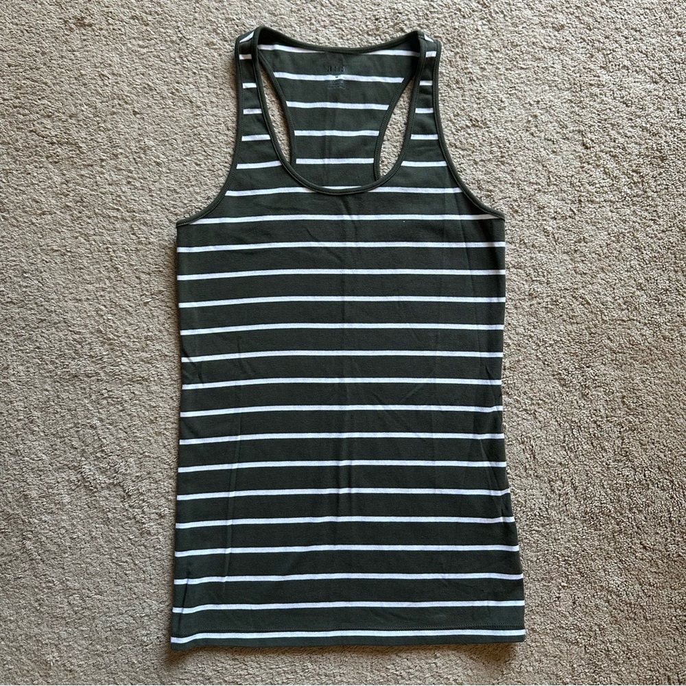 A.n.a Racer-back Tank in Dark Sage Green with White Stripes, size Medium.
